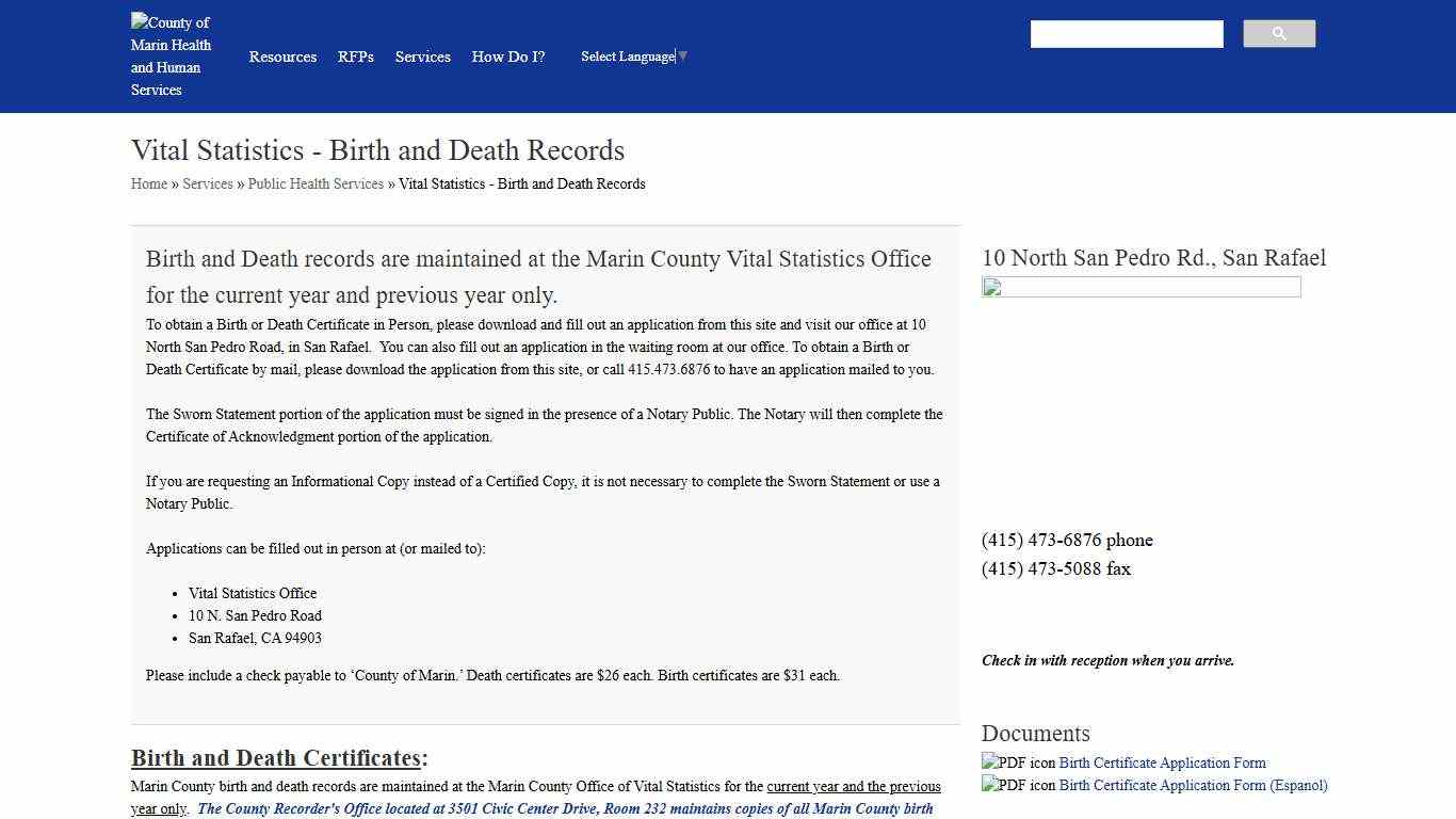 Vital Statistics - Birth and Death Records Marin Health and Human Services