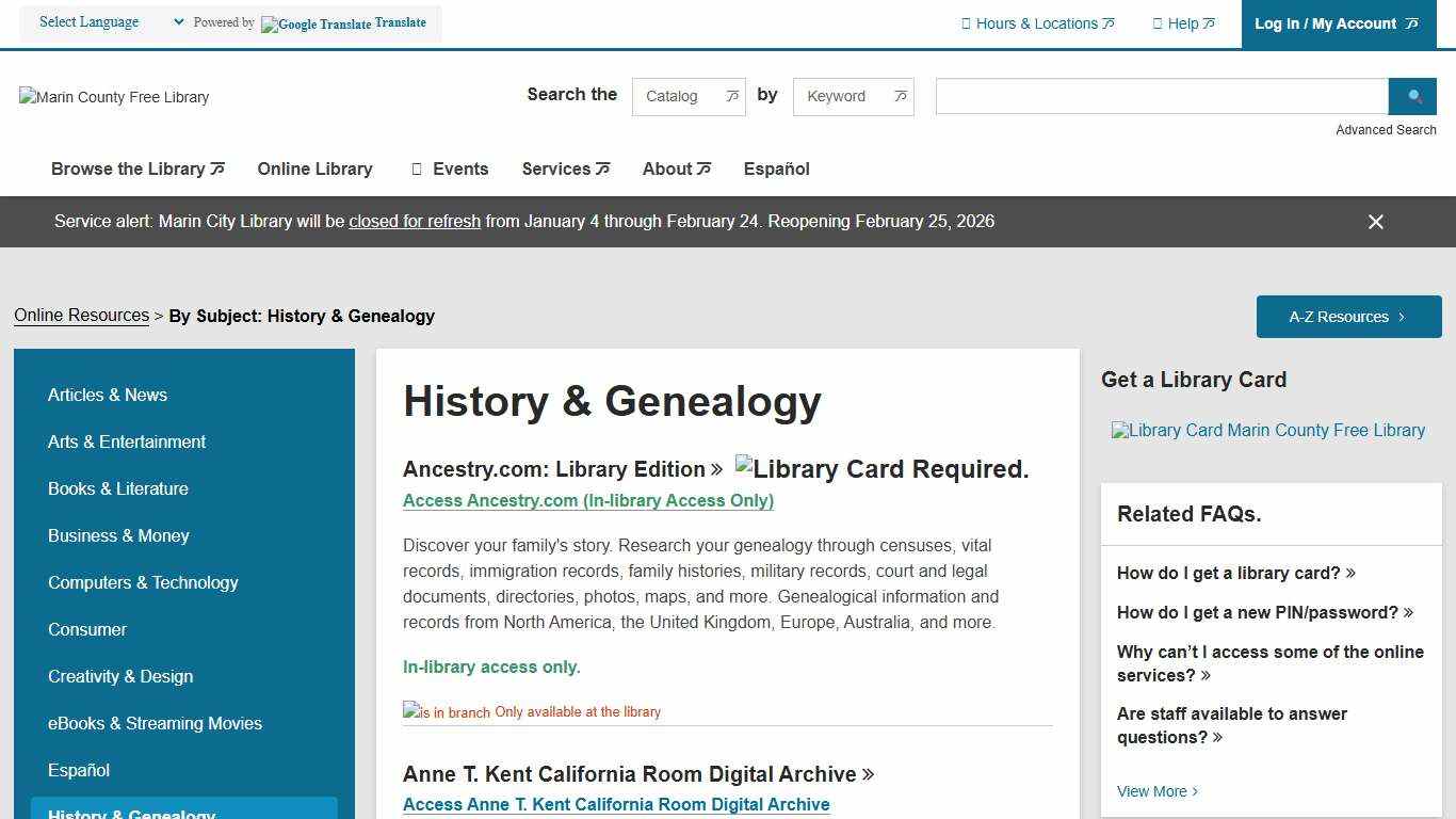 History & Genealogy Marin County Free Library