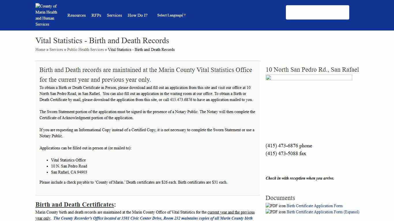 Vital Statistics - Birth and Death Records Marin Health and Human Services